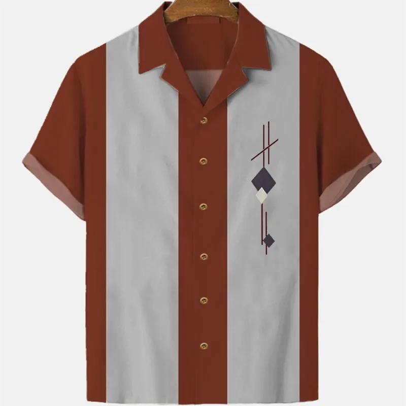 Chemises Hawaïennes Décontractées pour Hommes à Imprimé Rayures Simples, T-shirt à Manches Courtes Y2k Hip Hop Urbain Hommes Femmes