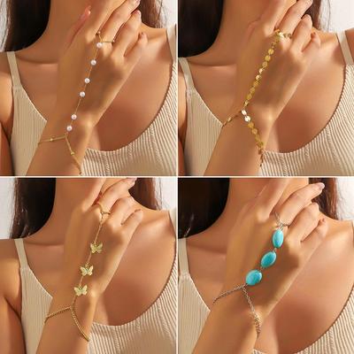 Popolare Bracciale a Catena per Dita con Paillettes e Cristalli a Tre Strati Europeo-Americano