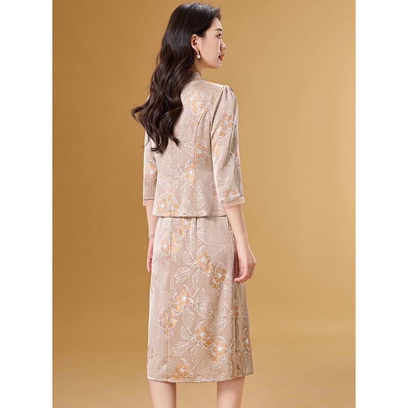 Completo gonna con giacca jacquard floreale e revers a tacca Meilanni