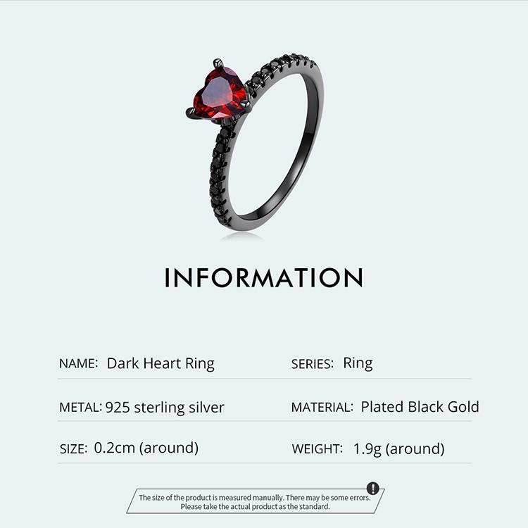 BAMOER 925 Sterling Silver Punk Black Gold Red Heart Crystal CZ Rings For Women Halloween Girl Special Jewelry Gifts