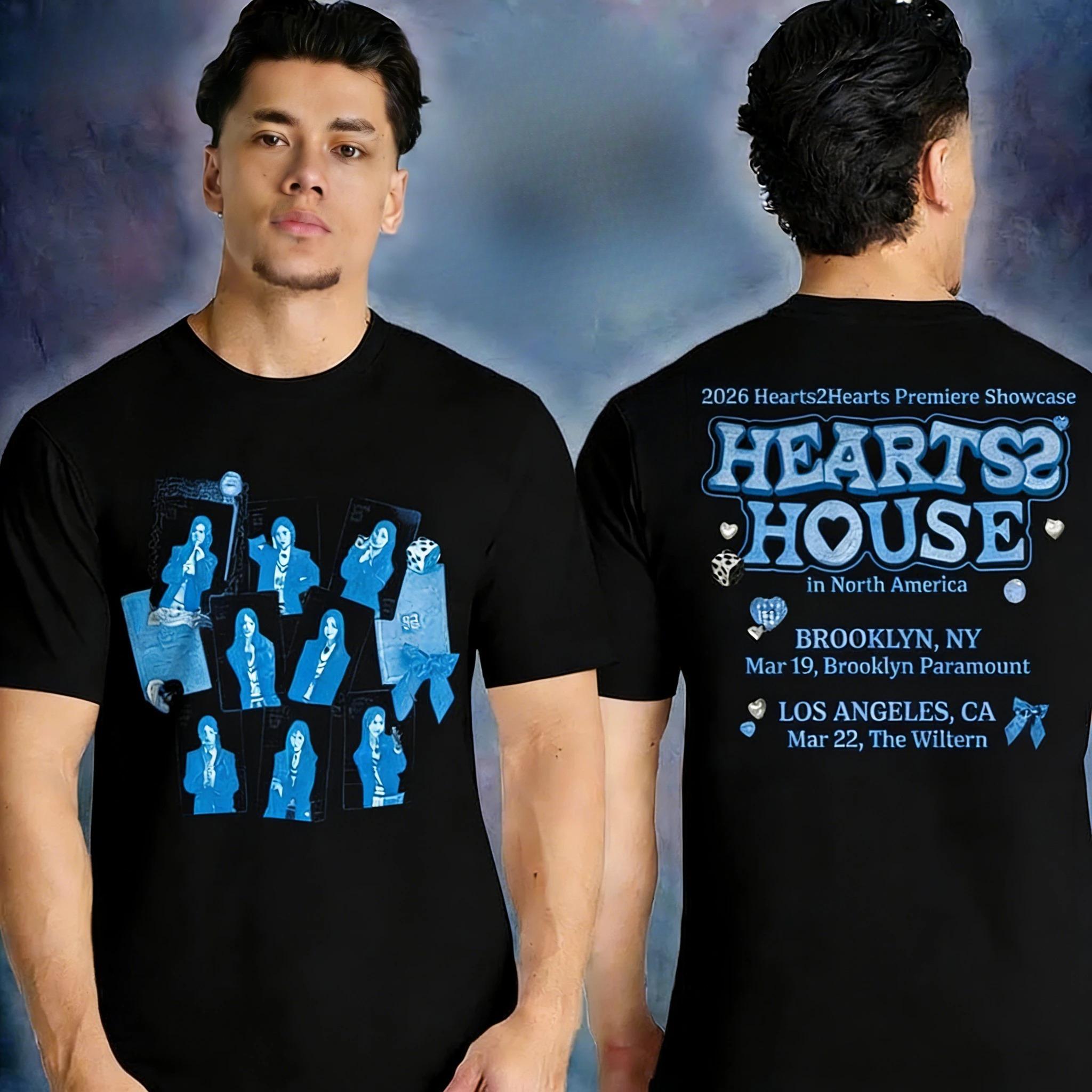 Hearts2 Hearts 2026 Premiere Showcase Hearts 2 House in North America T-shirt with Retro Concert Pattern, Comfortable T-shirt 4XL