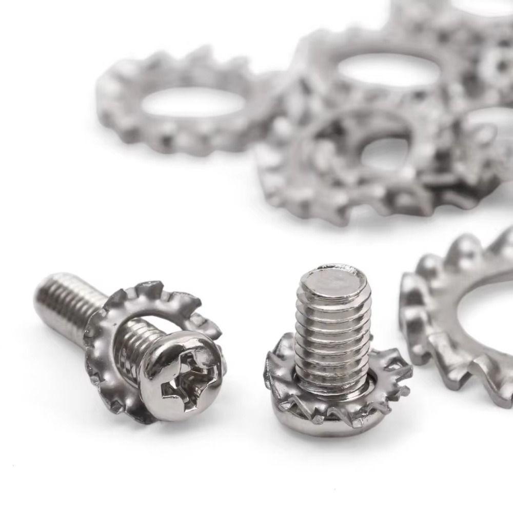 555Pcs/Box Stainless Steel Lock Washers Anti-Slip Locking External Tooth Lock Washers Durable Washers Assortment Kit