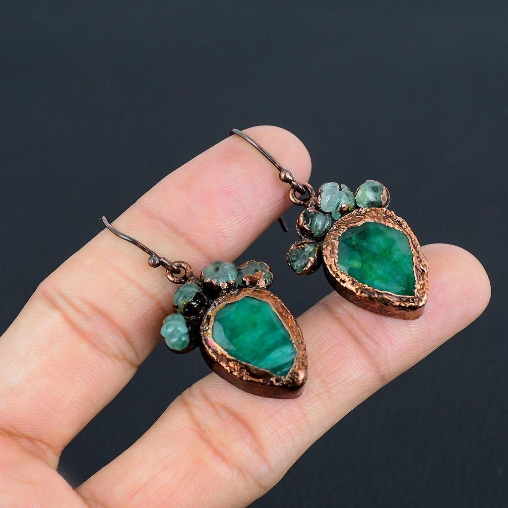 Emerald Copper Electroformed Earrings, Handmade Gemstone Earrings Jewelry, Gifts For Wife Brand New Earrings