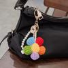 Handmade Crochet Flower Keychain Set, Colorful Knit Flower Bag Charm with Pearl Strap,Crochet Flower Keychain, Pearl Strap Charm
