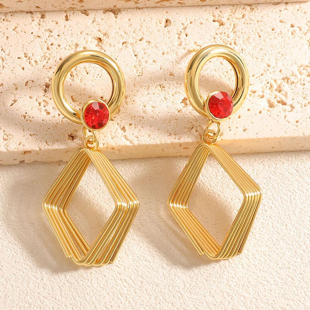 European and American Geometric Rhombus Zircon Earrings Women's Light Luxury Temperament High-end Women's Stud Earrings and Ear Jewelry