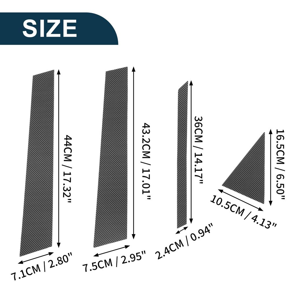 TUCKBOLD Door Pillar Window Trim Stickers for Toyota Prius Door Outer Exterior Carbon Fiber Pattern 8 Pieces Anti-Scratch 2010-2015, Covers, Black,