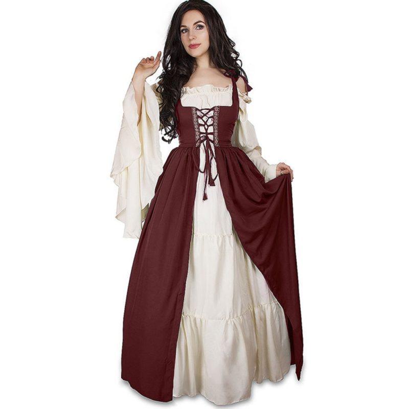 Medieval Renaissance Lace-Up Corset Dress - European & American Vintage Halloween Costume.