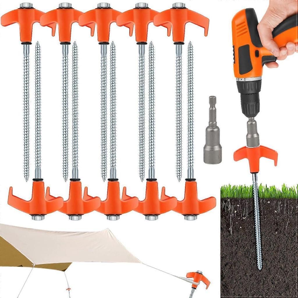 10 Stück Robuste Orange Schraub-Zeltnägel mit Sechskant-Treiber - Für Camping, Terrasse & Außenbereich