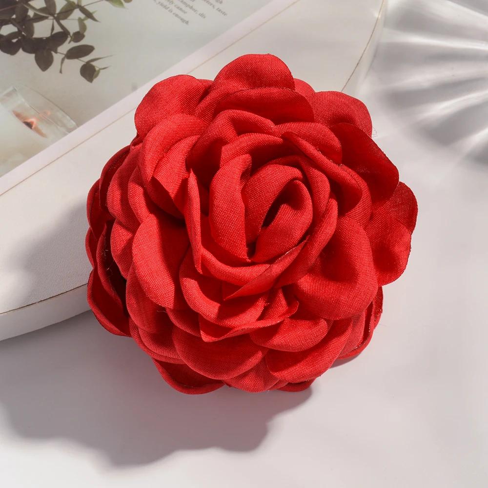 Cotton Fabric Rose Flower Hair Claw Clips for Women Korean Ctach Shark Clamp Hair Accessories Rose Blossom Catching Clip