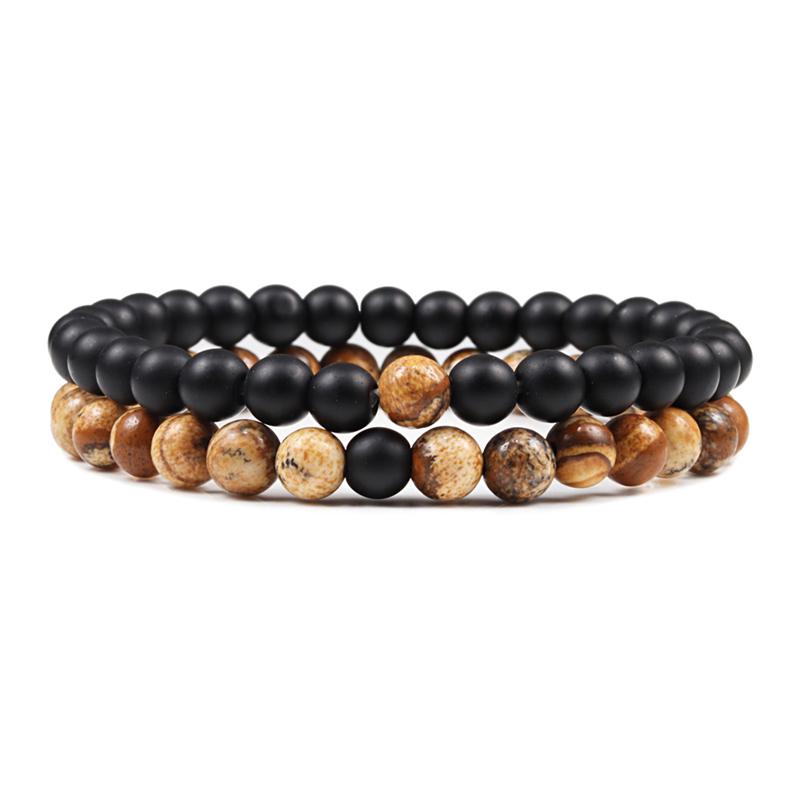 2Pcs/Set Couples Distance Bracelet Natural Stone Tiger Eyes Lava Beaded Bracelets & Bangles Men Women Jewelry Best Friend Gift