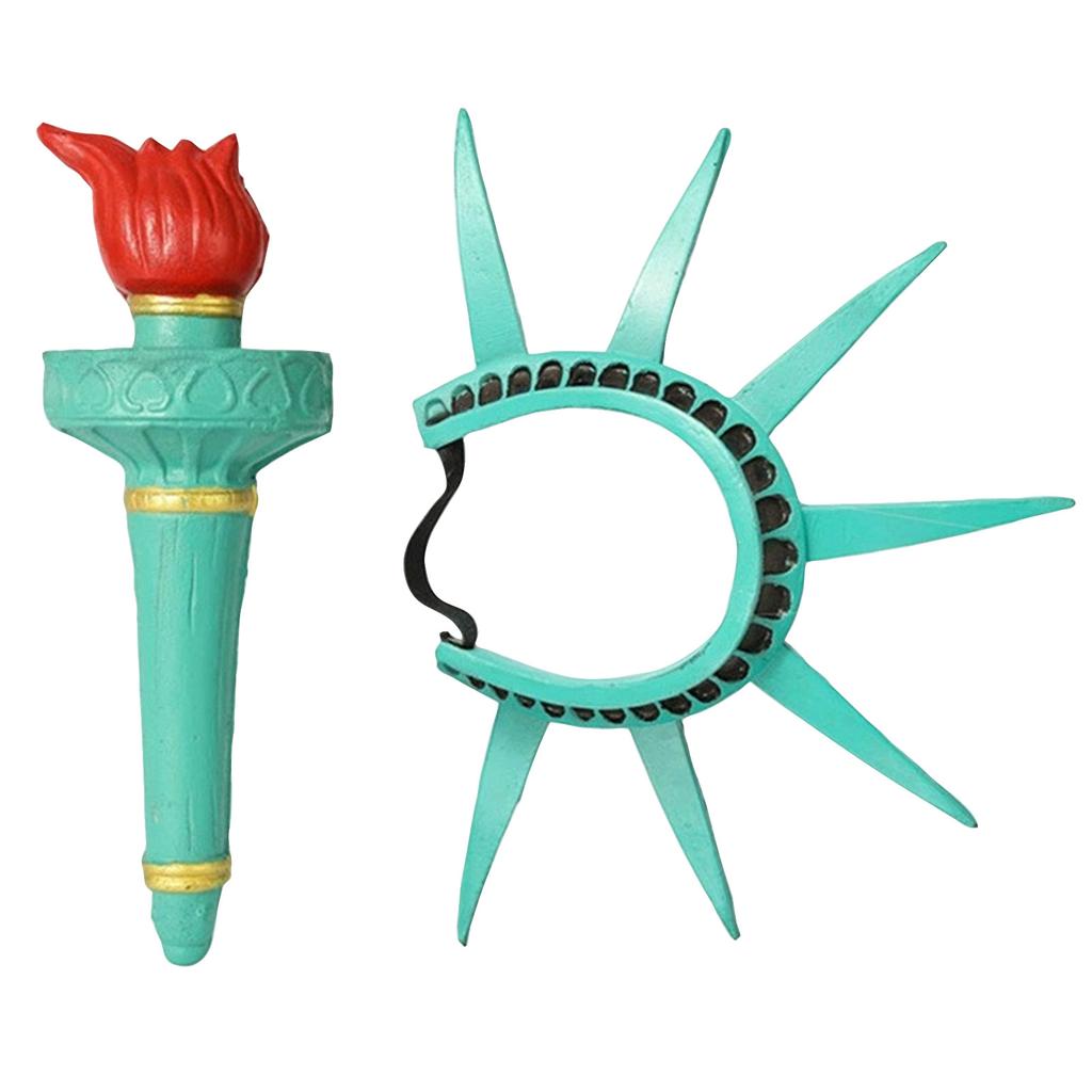 Statue of Liberty Costume Headband and Torch Prop Set for Holiday Themed Dress Up and Party Accessories