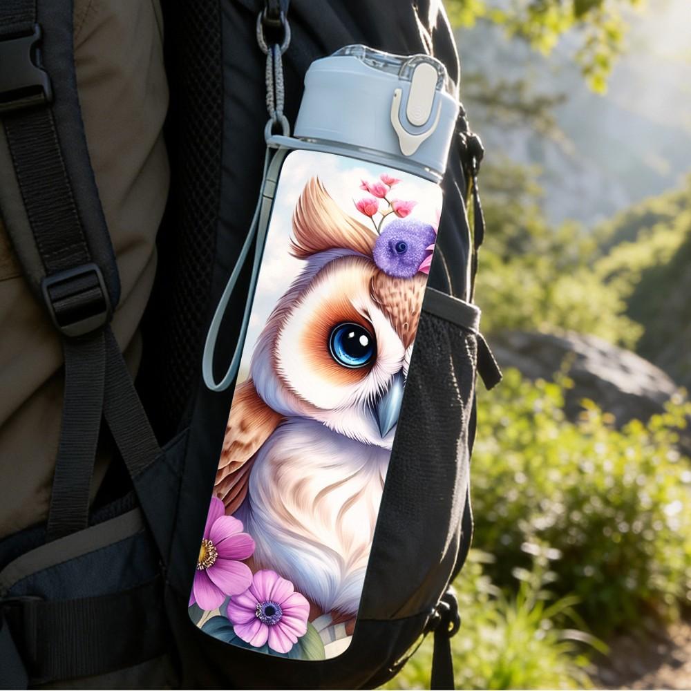 1PC Boho Owl Flower Wild Animal Portrait 750ml Color Plastic Sports Water Bottle Leakproof Flip Straw Lid Suitable for Sports Office Home Use