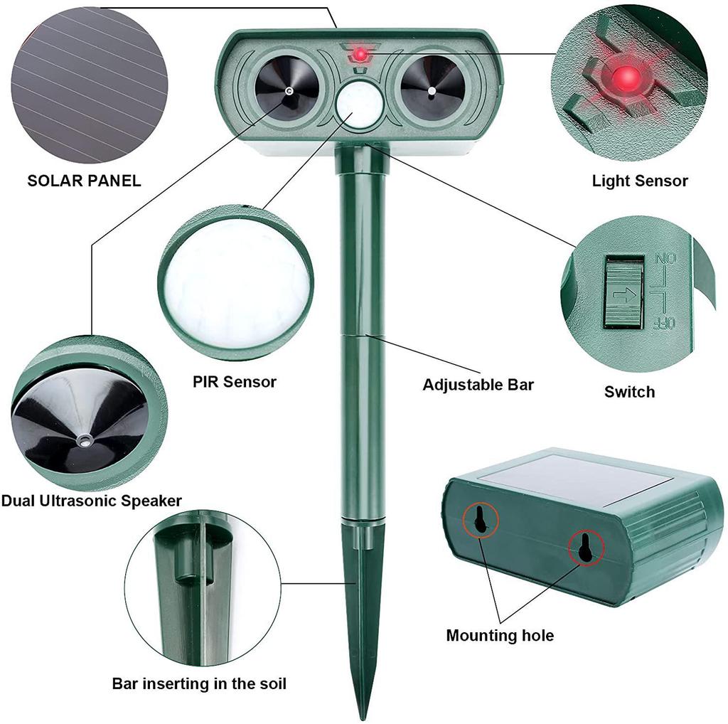 In-stock Multi-Functional Solar Ultrasonic Animal Repeller: Effective for Rats, Birds, Cats, and Dogs