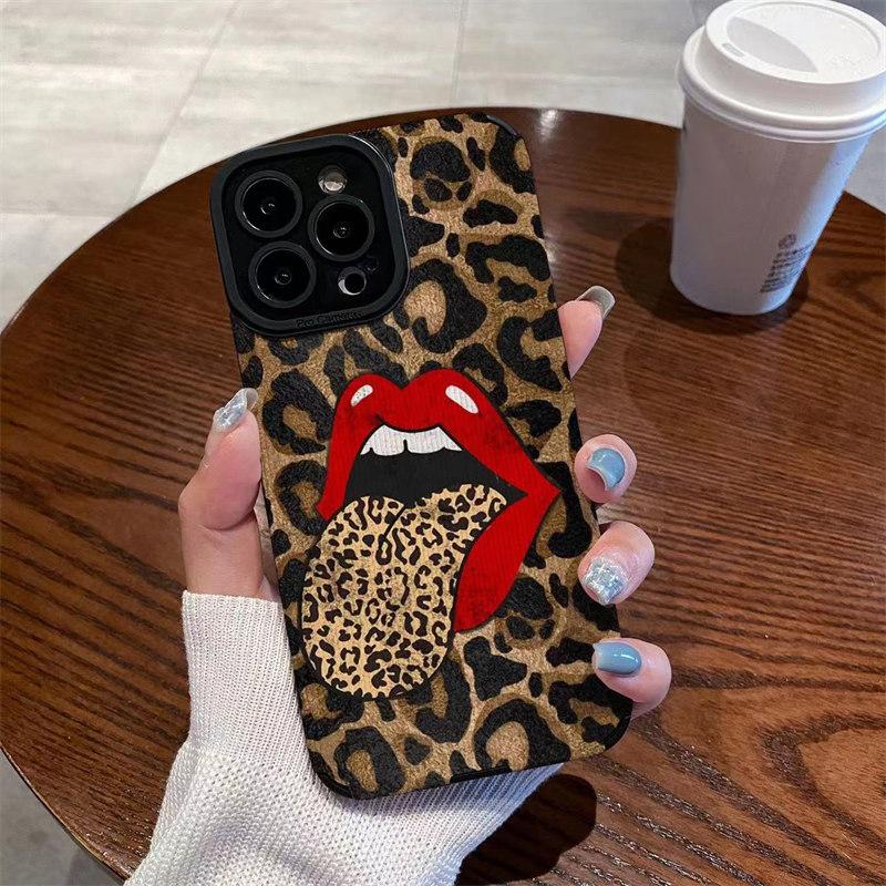 Sexy Lippen Leopardenzunge Babyhaut-Print-Hülle für iPhone 15 Pro Max 14 13 12 11 Pro XR Xs 6 7 8Plus SE 2020 All-inclusive-Hülle aus weichem Silikon