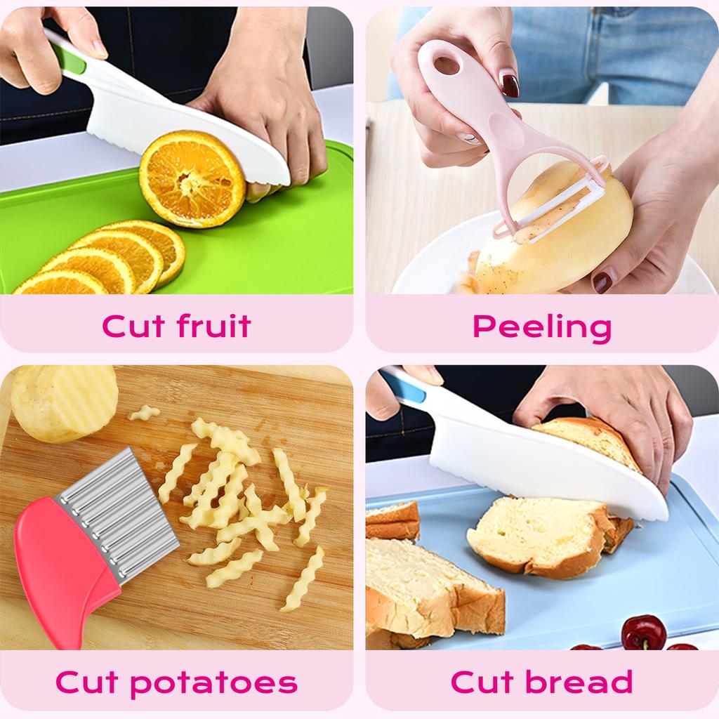 Kids Cooking Cutter Set Safe Reusable Plastic Toddler Knife Potato Crinkle Cutter Peeler Children DIY Kitchen Accessories 2025