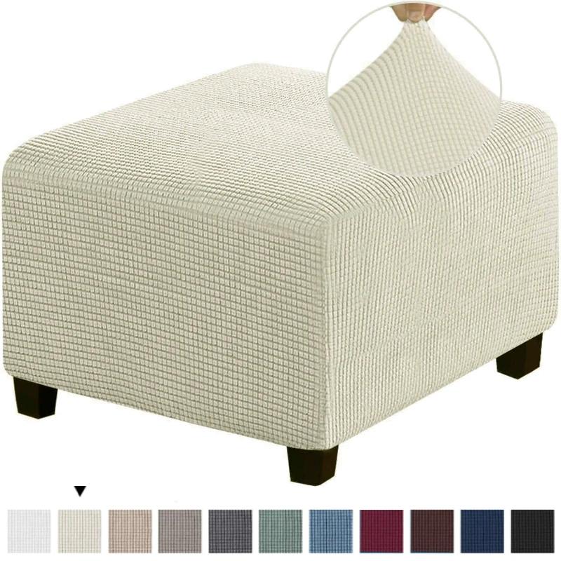 

3 Sizes Square Jacquard Durable Stretch Footrest Ottoman Cover Folding Storage Stool Furniture Protector Slipcover S