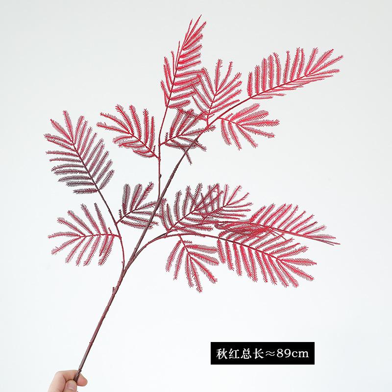 

Single Branch Autumn Mimosas with Fern Leaves Artificial Green Plants Plastic Flowers Outdoor Floral Arrangement Wedding Decor 3pcs