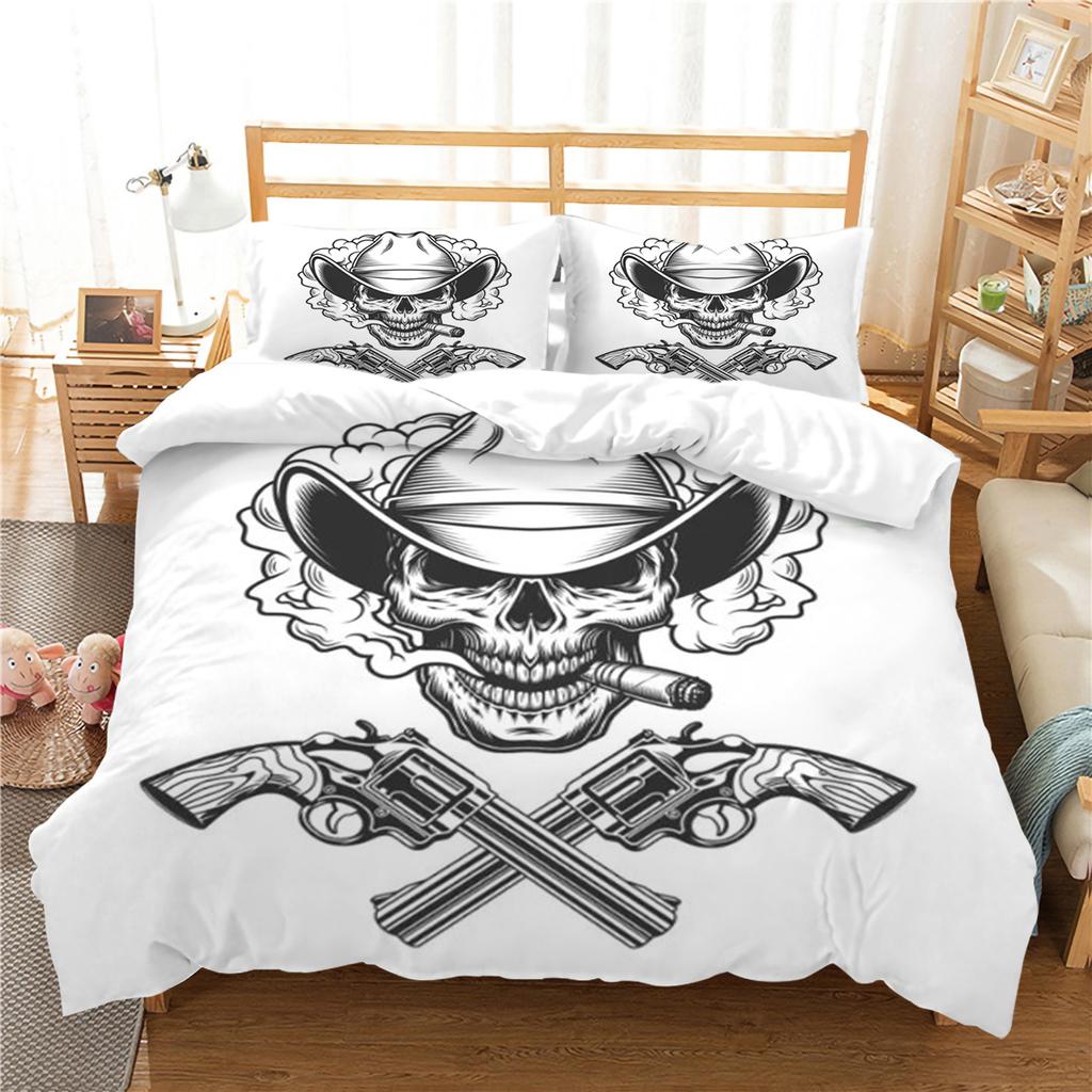 Design-Bettbezug-Set, 3D-Schädel-Druck, Bettwäsche-Set, cooler Bettbezug, Polyester-Bettbezug, King-Size-Queen-Size-Bettwäsche