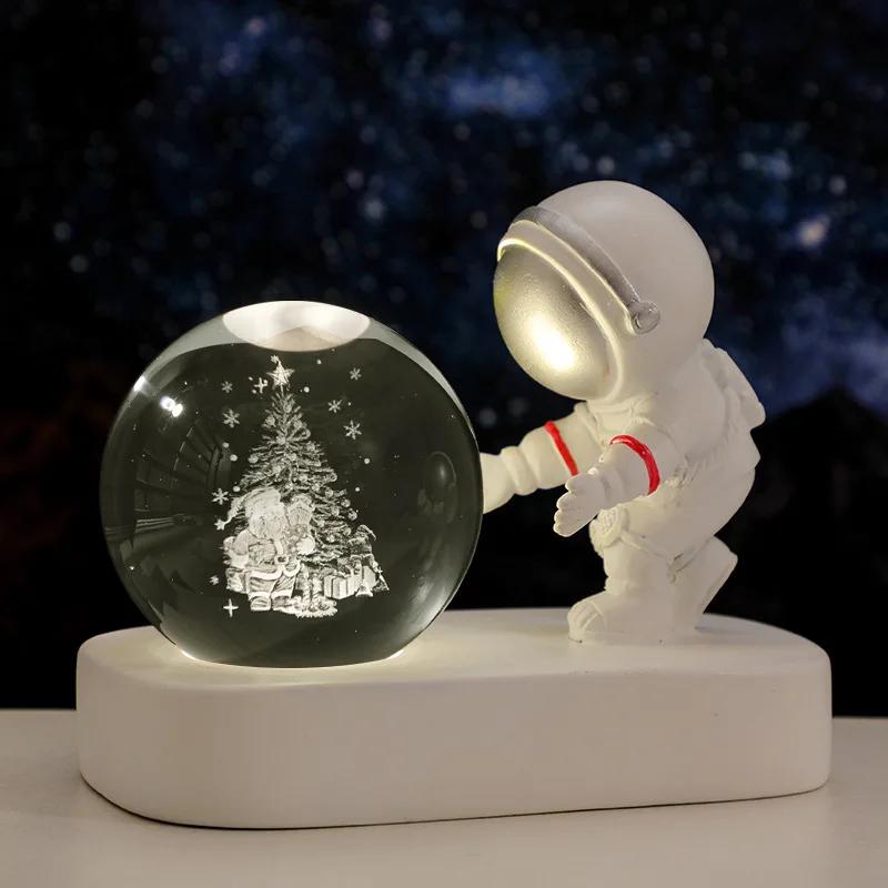 Astronaut Creativ 3D Minge de Cristal Led Lumină de noapte pentru Dormitor Copii Planetă Spațiu Lampă Sistem Solar USB Cadou de Crăciun pentru copii
