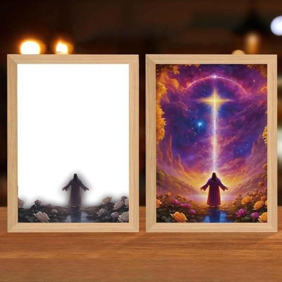 İsa Lamba LED İsa Çerçeve Işığı Yumuşak Işık Kısılabilir Tablo İsa Gece Lambası Aydınlatmalı Kilise Lambası Dekor