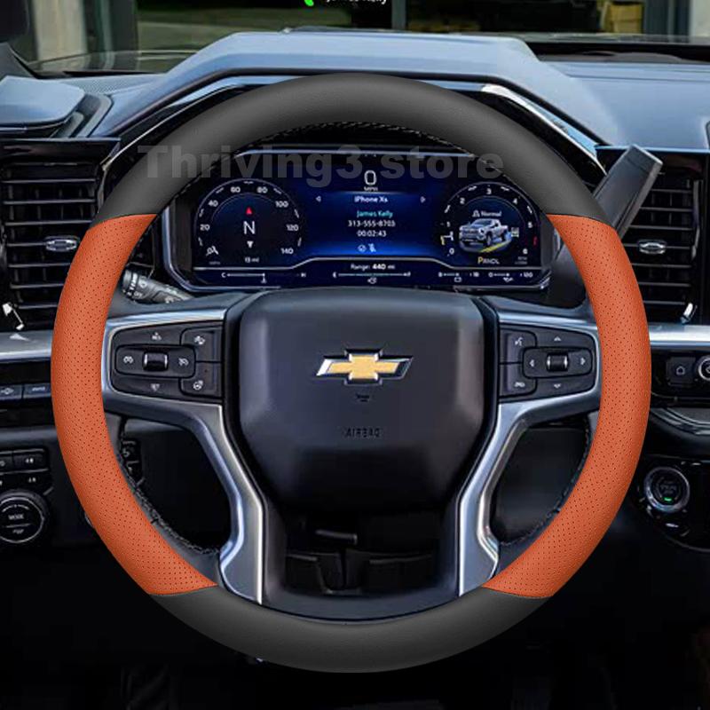 Leather Car Steering Wheel Cover For Chevrolet Silverado 2500HD ZRZ 3500HD LTZ 2012- 2024 Auto Steering Wheel Accessories