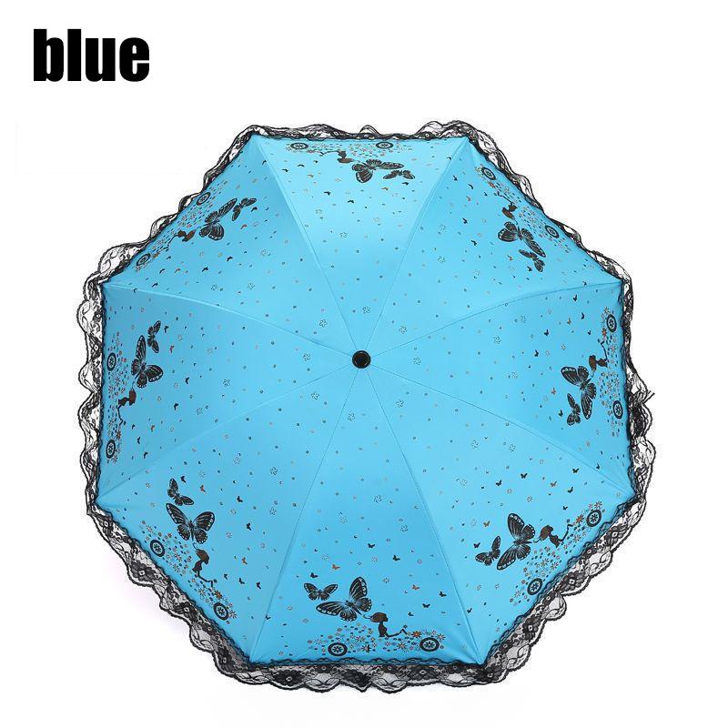 Butterfly Lace Printed Sunshade Umbrella For Both Rain Triple Fold Wind Resistant And Sun Resistant Black Rubber Umbrella
