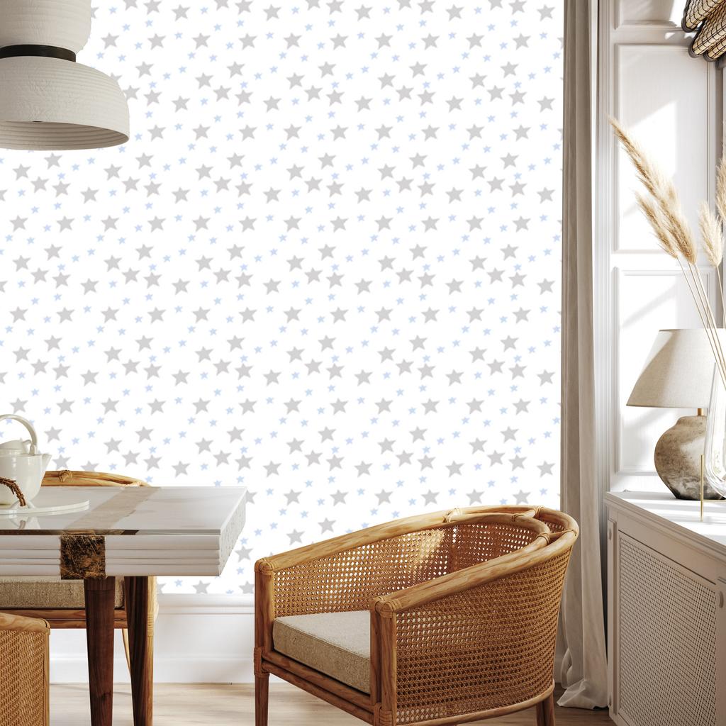 Gray and blue stars wallpaper for living room and bedroom 50x1000