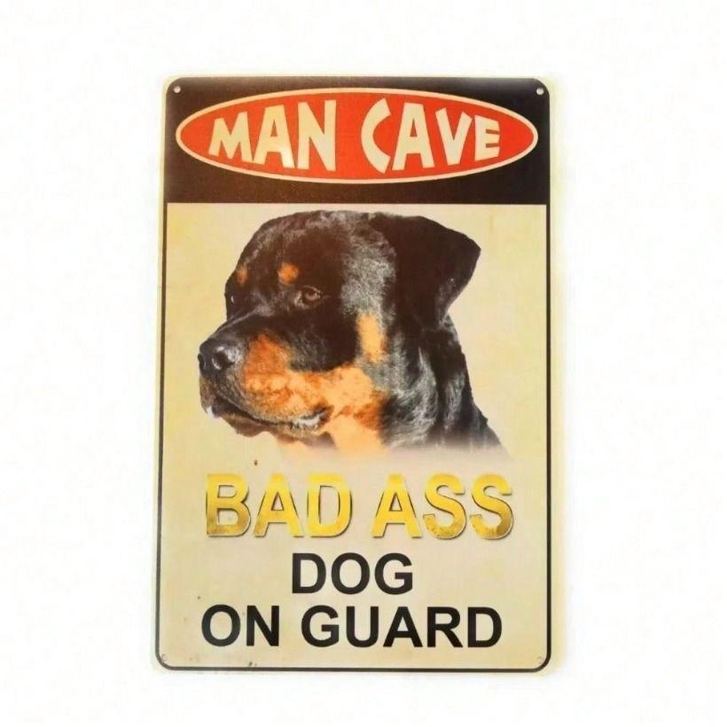 Metal Wall Art Retro Rottweiler Dog Security Sign Vintage Safety Poster for Living Room