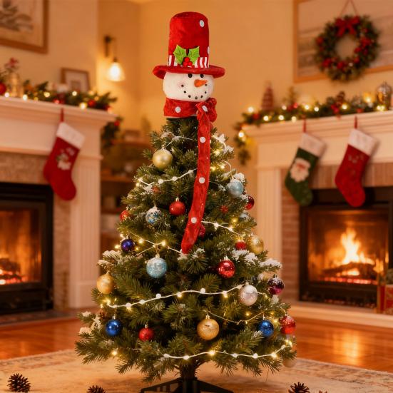 Christmas Tree Topper Snowman Festive Decoration with Scarf Hat Eye-Catching Holiday Decor
