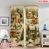 2pcs 2D Flat Printing High-Quality Christmas Curtains Cozy Christmas Village Winter Scenery Digital Printed Polyester Drapes
