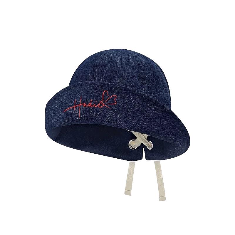 Korean Style Denim Fishing Cap Large Brim Foldable Bow Tie Hat Face Slimming Fashionable Sun Protection Retro Bucket Hat