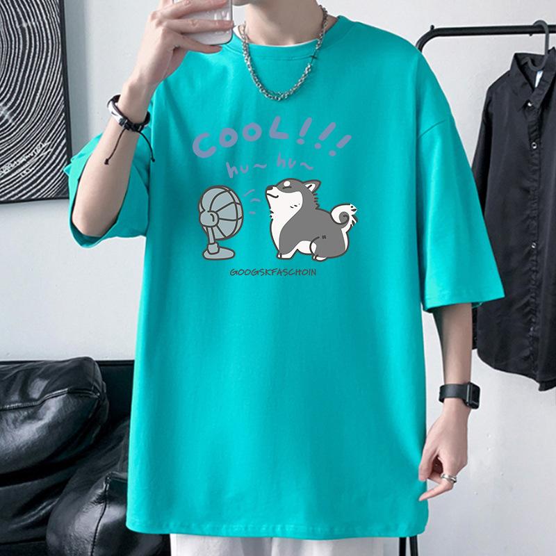 Cute Men Oversized Drop Shoulder T-Shirt 100% Cotton Streetwear Tee