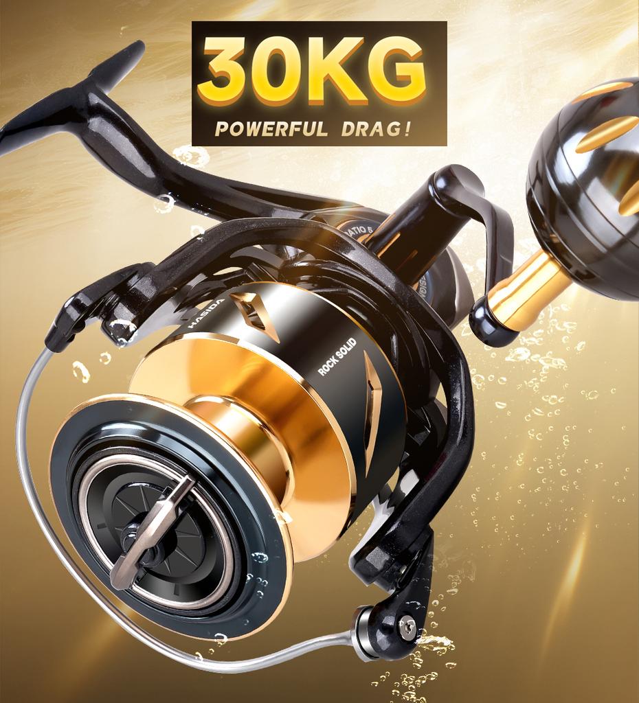 Full Metal Spinning Fishing Reel 8000 Dual Guide System 5.2:1 Saltwater Resistant Aluminum Alloy Reel for Deep Sea Fishing