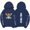 One Piece Straw Hat Jolly Roger Hoodie, Japanese Letter Sleeve Print Pullover Sweatshirt Unisex Casual Streetwear
