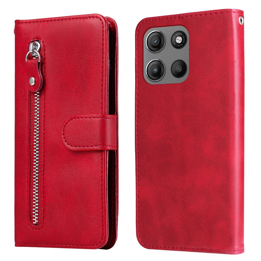 For Motorola Moto G15 4G/G15 Power 4G Case Zipper Wallet Calf Texture PU Leather Phone Cover