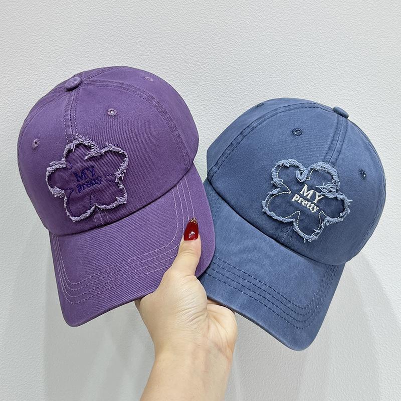 Korean Style Flower Embroidered Soft Top Baseball Hat for Women In Spring and Autumn Street Face Showing Small Versatile Baseball Cap Men's Trend