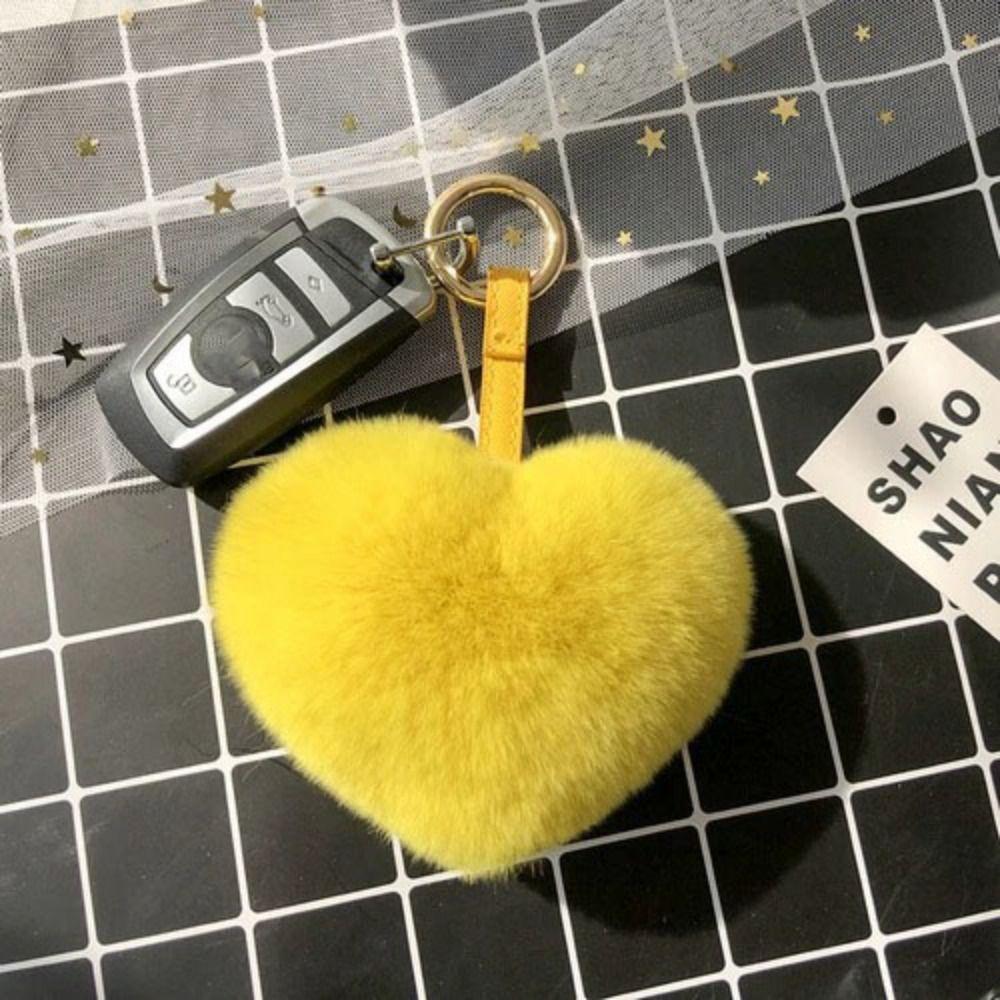 Cartoon Design Heart Fluffy Fur Keychain Heart Shape Heart Plush Pendant Gift