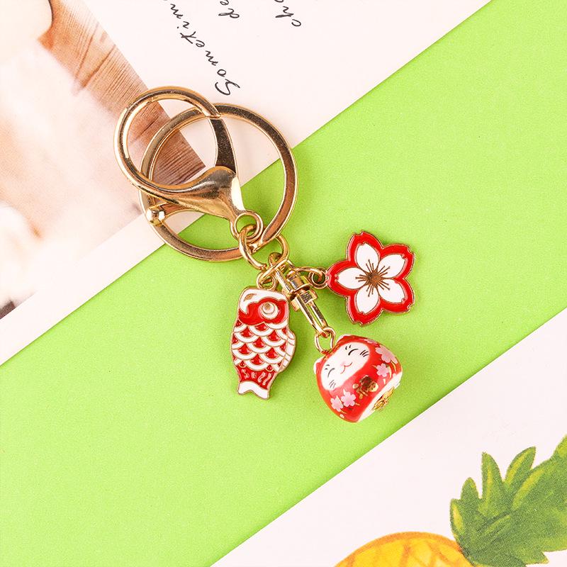 Sakura Ceramic Lucky Cat Pendant Keychain - Cute & Fashionable DIY Accessory