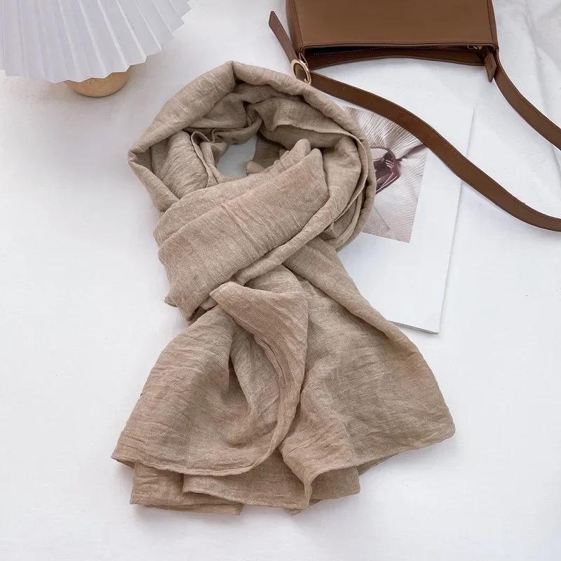 Vreovor Plain Tie Dye Scarf For Women Thin Style Spring And Autumn New Solid Color Retro Cotton Soft Versatile Shawl