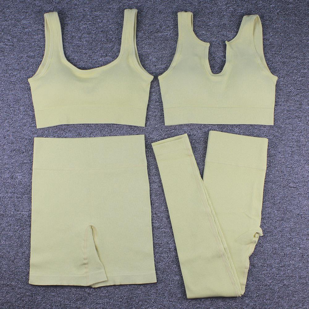 Women's Ribbed Seamless Yoga Set: Striped Sports Bra, Tank Top, Long Pants, and Shorts