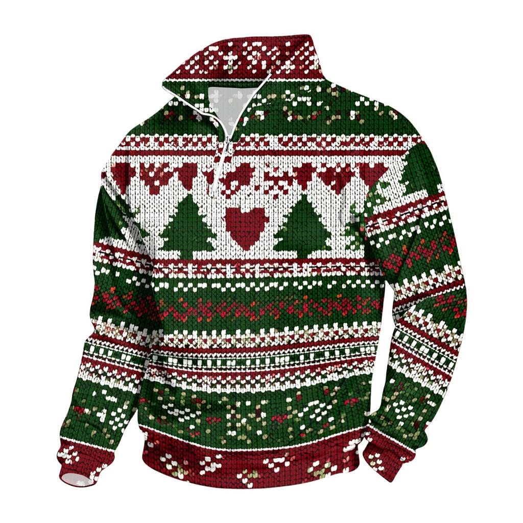 Men's Sweatshirt with Stand Collar Christmas Print Pullover for Casual Wear