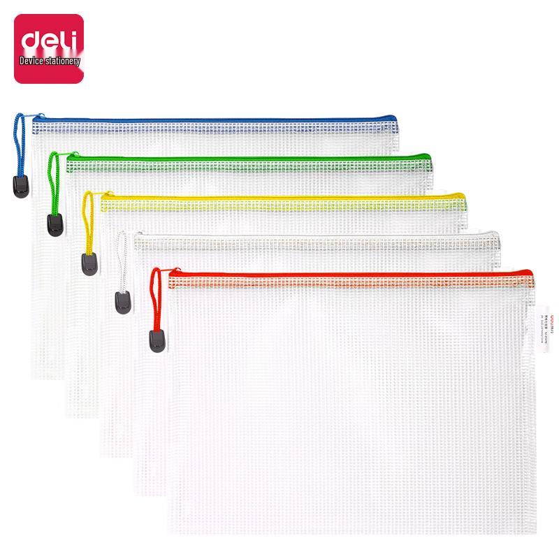 Deli A4 Transparent Mesh Zipper File Bags