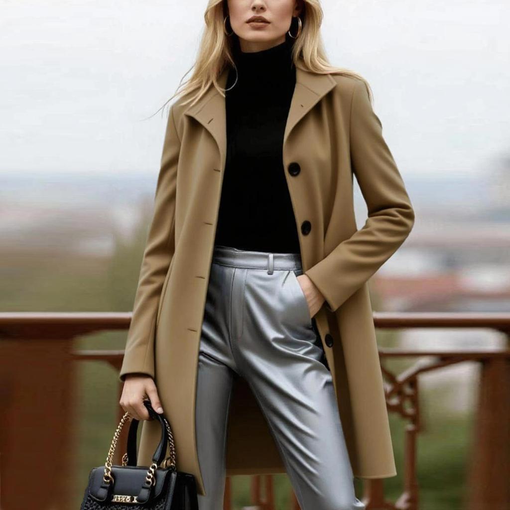 Casacos Para Mulheres Casaco Trench Simples Abotoadura Moda Linha A Outono Inverno