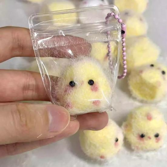 2PCS Squeeze Toy Mini Chick Shape Soft Pinch Toy with Fluffy Coating Stress Relief Fidget Toy Keychain Pendant for Kids Adults