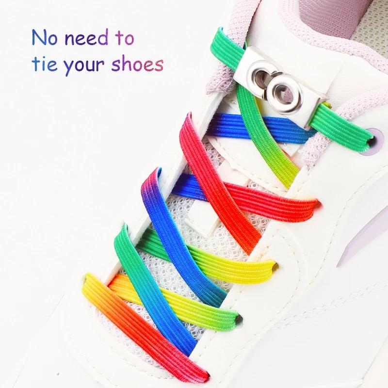 NEW Colourful Elastic Laces Sneakers Lock No Tie Shoelaces Kids Adult 8mm Wide Flat Shoelace Without Ties Shoes Accessories