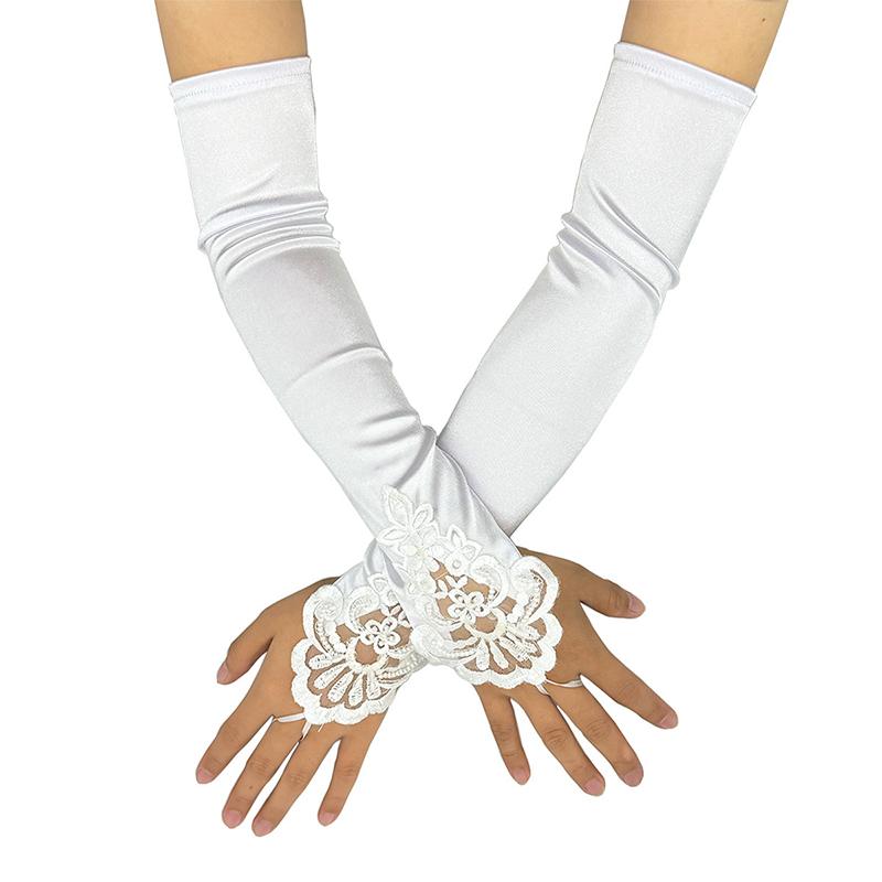 Damen Satin Haken Finger Lange Fingerlose Handschuhe Retro Stil Oper Abendkleid Zubehör Etikette Hohe Elastizität Hochzeit