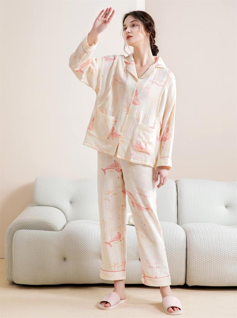 Nursing Maternity Room Summer Maternity Cotton Open Nursing Long Nursing Open Front Pajamas for Maternity Hospital Maternity Maternity Room Wear