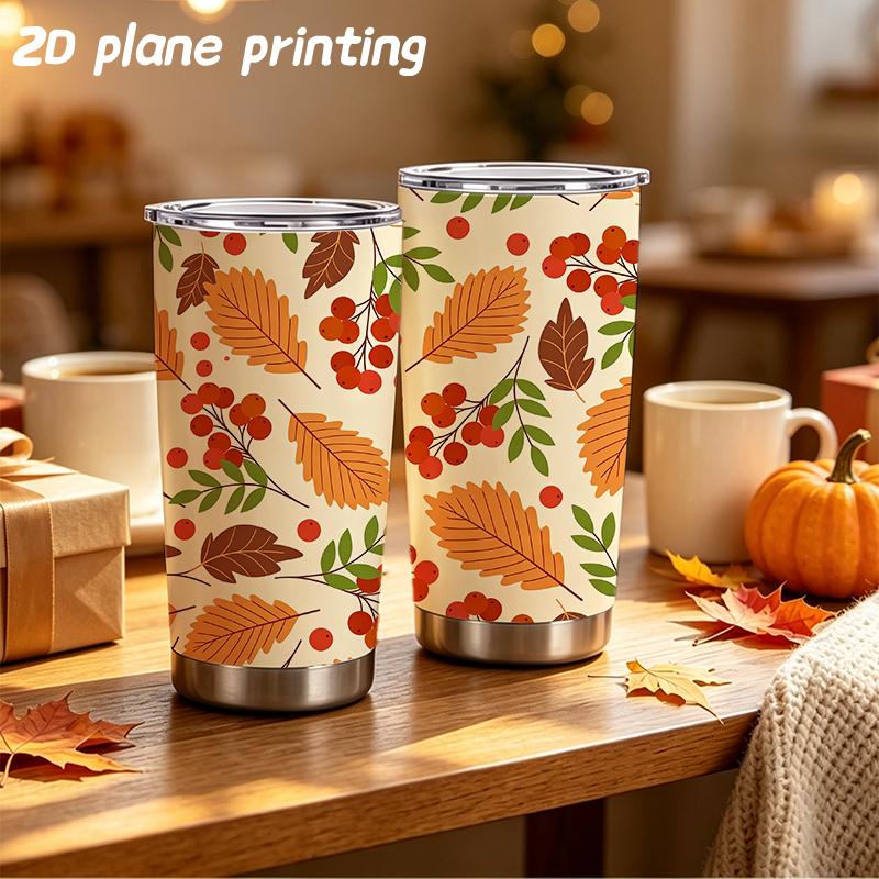 Car Tumbler 591ml Autumn Maple Leaf Elements Straw Cup Metal Drink Mug Straight Tumbler Tumbler With Lid Portable Tumbler