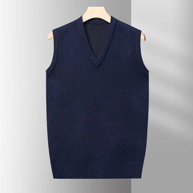 

Solid Color V-neck Sweater Vest In Autumn and Winter Middle-aged and Old Dad Wears A Shirt and Knitted Vest Sleeveless Vest. 4XL