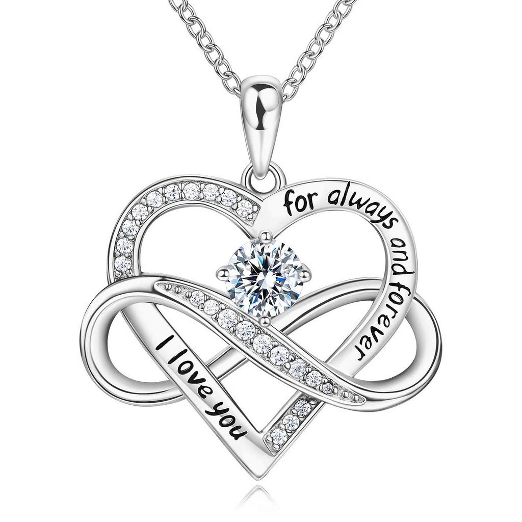 Cross-Border New Style Micro-Inlaid Zircon Infinite Heart-Shaped Copper Link Chain Necklace Twelve Birthstone Pendant Fashion